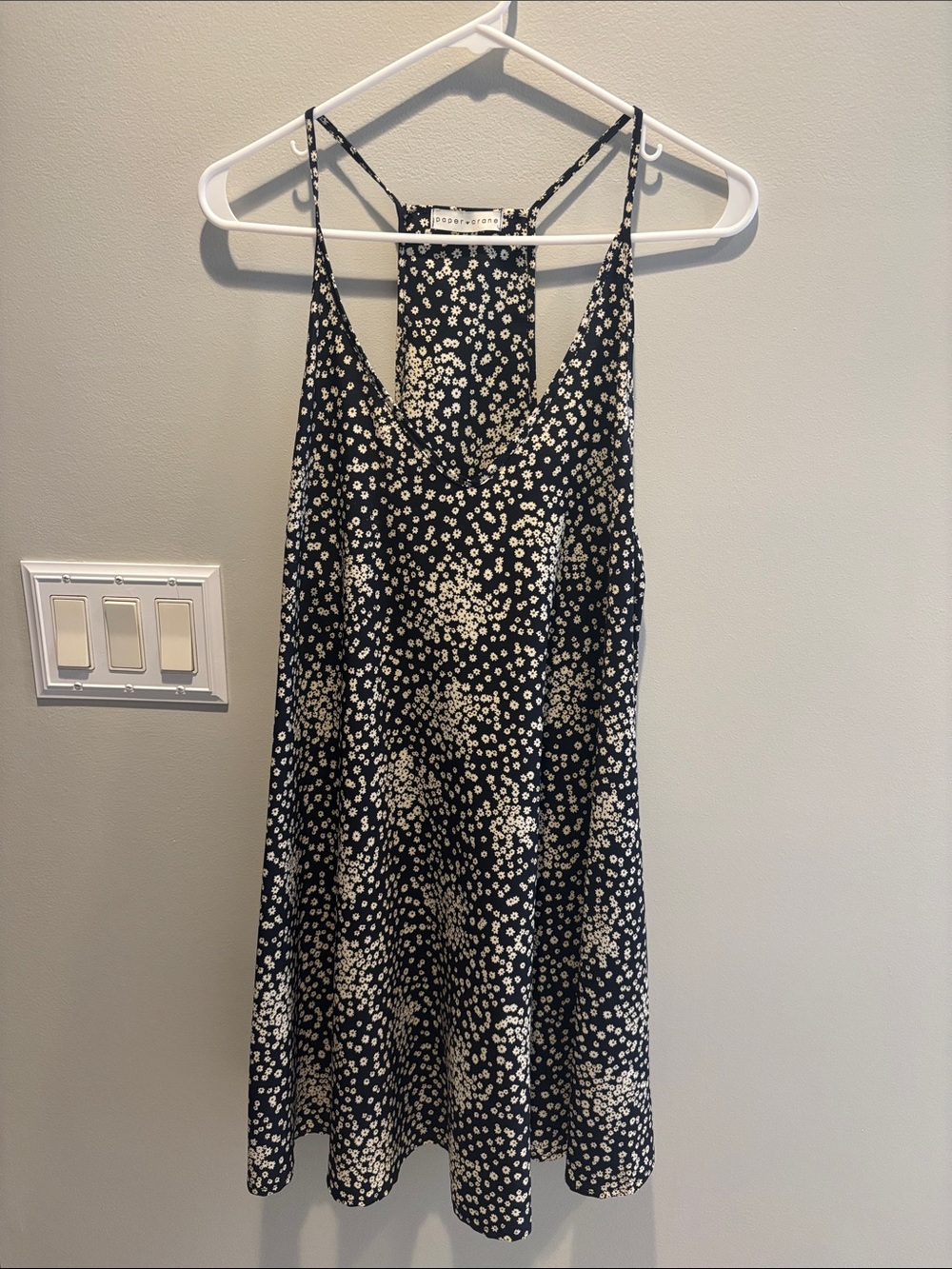 Navy Floral Slip Dress with White Daisy Print